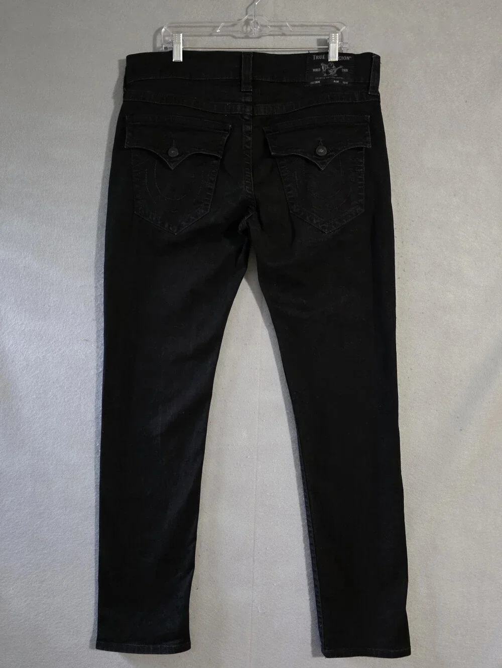 True Religion Mens Black Flap Pockets Rocco Relaxed Skinny Jeans Size 36x33.5